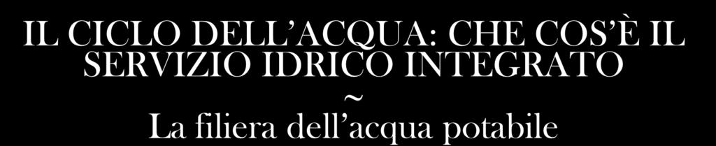 IL CICLO DELL ACQUA: CHE COS È IL SERVIZIO IDRICO INTEGRATO La filiera dell acqua potabile Relatore: