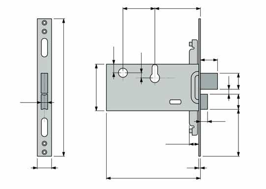 25 65 6,5 2,5 82,5 20 8 8,7 28 26 0 5 9 56 80 Scrocco e catenaccio Spring latch and dead bolt N chiusure / Nr locking point 560