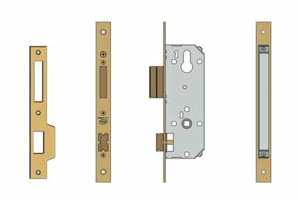 7 22 = = B 59,5 95 20 = = 90,25 26 0 0 8,2 8 Ø 85 2,5 6 = = 7 70 25 2,5 A 8 = = = = 5,5 A B Entrata/Backset mm Frontale in acciaio ottonato a bordi quadri - Scrocco e catenaccio Brass plated steel