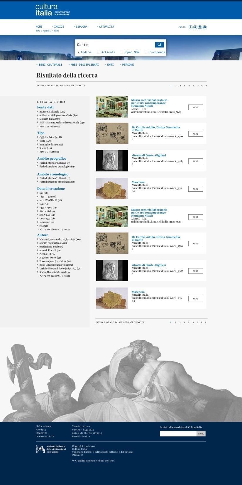 La ricerca Menù di scelta delle voci del Thesaurus Area di selezione delle faccette e