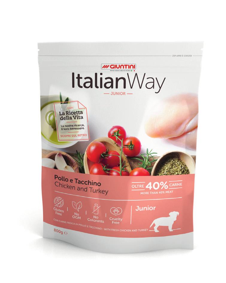 Junior Italian Way Junior Pollo e Tacchino è un alimento ideato per rispondere alle esigenze dei cuccioli di tutte le taglie nella fase di crescita.