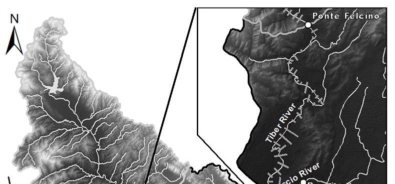 Bacino Ponte Felcino : 2040 km 2 Bacino Ponte Nuovo : 4135 km 2 Distanza tra le sezioni strumentate: 22.
