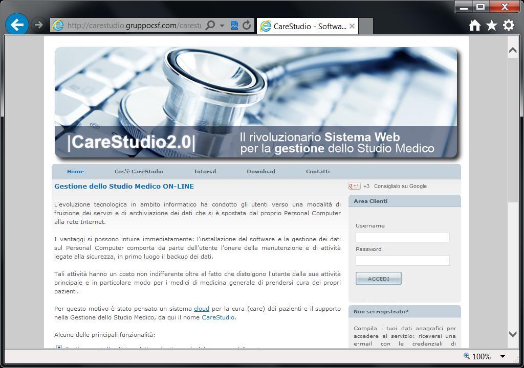 2. Accesso al sistema Per accedere all applicazione è sufficiente collegarsi tramite il browser al seguente indirizzo: http://carestudio.gruppocsf.