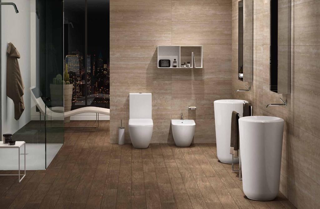 40 design Marco Piva collezione Fluid 41 vaso monoblocco monoblock toilet 37 x 68 x 85,5h - FLVM+FLCM finitura / finish Bianco / White bidet a terra / back to wall