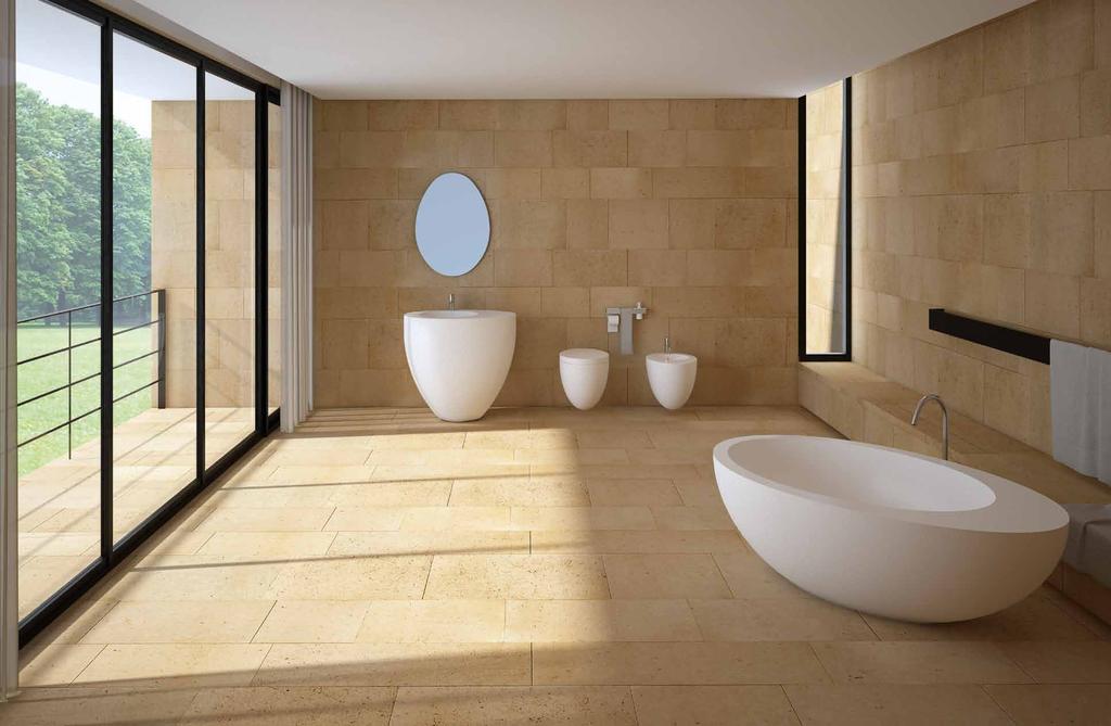 70 design Claudio Silvestrin collezione Le Giare 71 Lavabo freestanding Freestanding washbasin 88 x 63 x 83h - LGFREEST finitura / finish Stone Bidet sospeso con bacino reverso Reverse shape