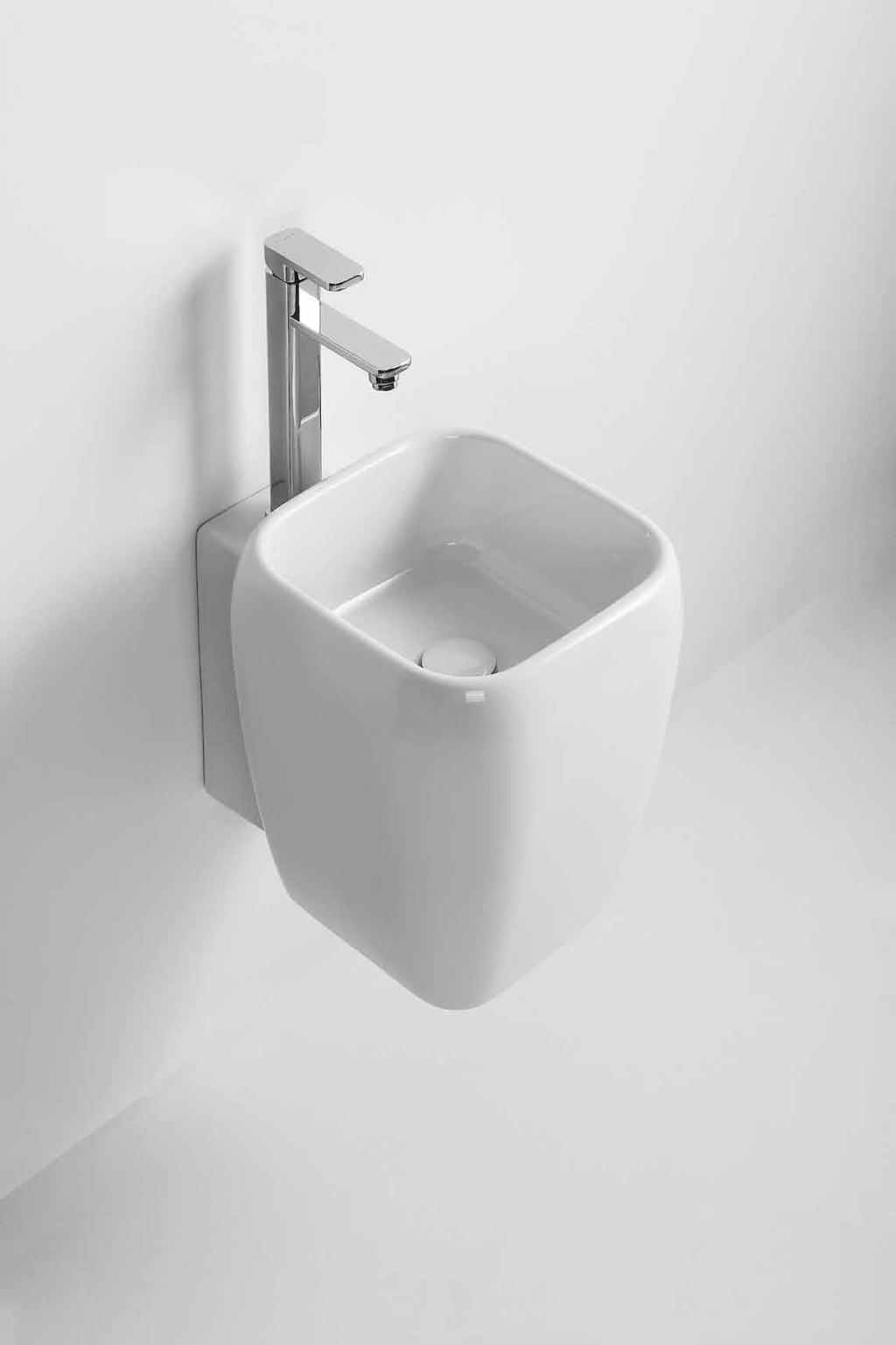 Bianco / White lavabo monoforo mezza colonna installazione sospesa single hole half