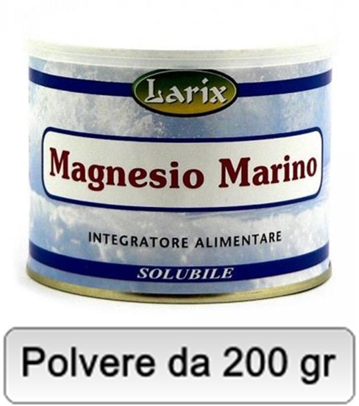 MAGNESIO MARINO larix 70gr Il Magnesio (Mg) è il quarto catione più abbondante dell organismo dove svolge numerose funzioni vitali: Assieme a fosforo e calcio partecipa ai processi di