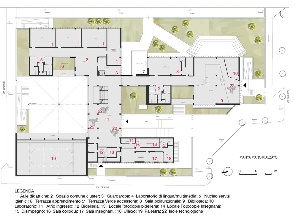 AREA INSEGNANTI Collocata nella vecchia area che occupava la residenza del custode, l area insegnanti prevista dal progetto presenta un accesso riservato su via Genova.