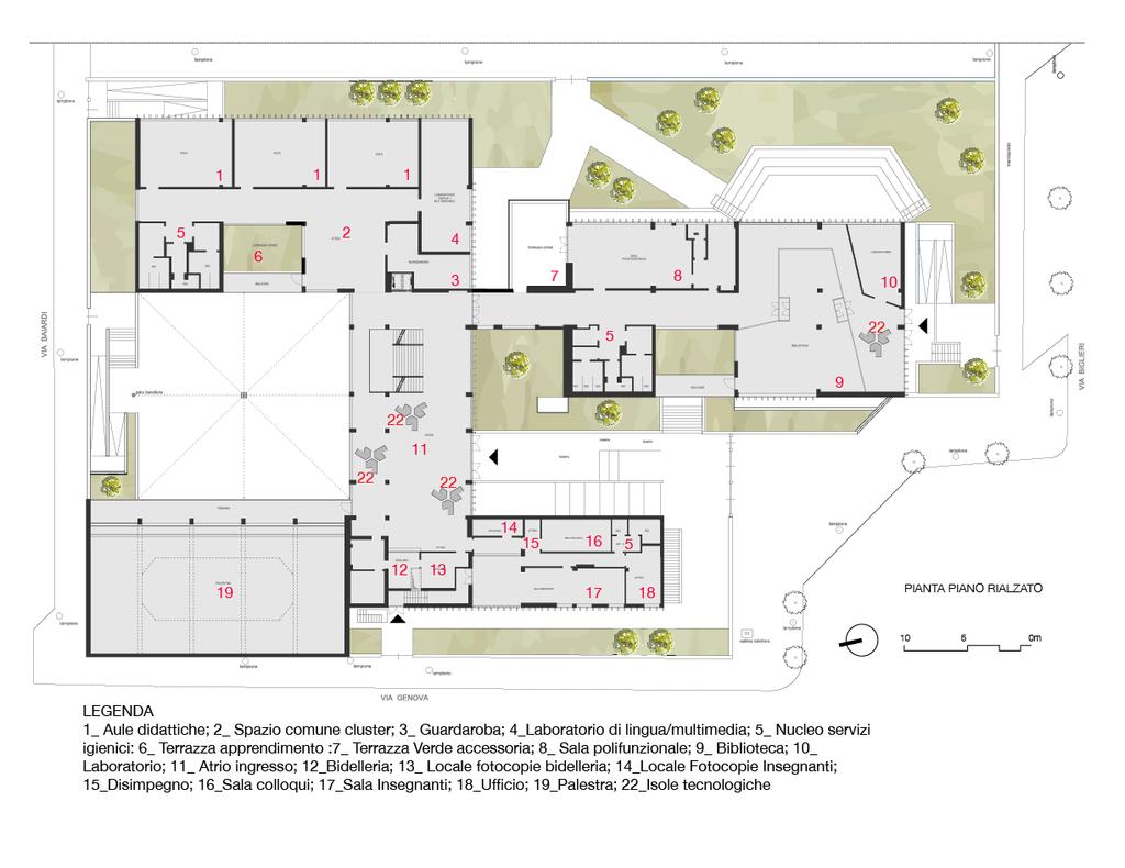 LA BIBLIOTECA / SALA POLIFUNZIONALE / LABORATORIO Collocata al Piano rialzato, nell ala Sud-est, è stata progettata come un volume trasparente dove la luce naturale viene modulata e regolata dai