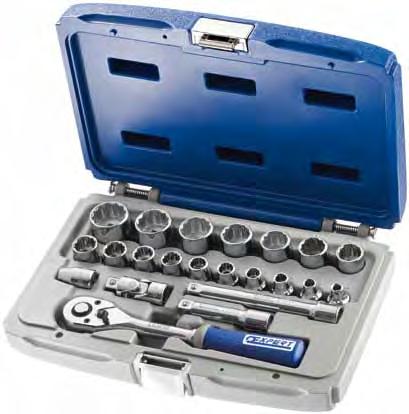 E03805 Assortimento chiavi a bussola e accessori 3/8 Fornito in cassetta compatibile con i cassetti dei carrelli Expert Dimensioni