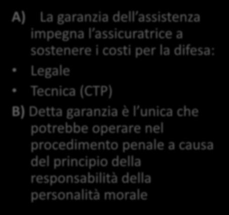 Assistenza legale e tecnica (peritale) A) La garanzia dell assistenza impegna l assicuratrice a sostenere i costi per la