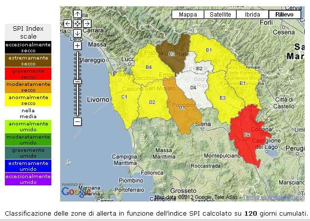 Dati storici e confronto con gli afflussi sugli ultimi 180 giorni per la zona