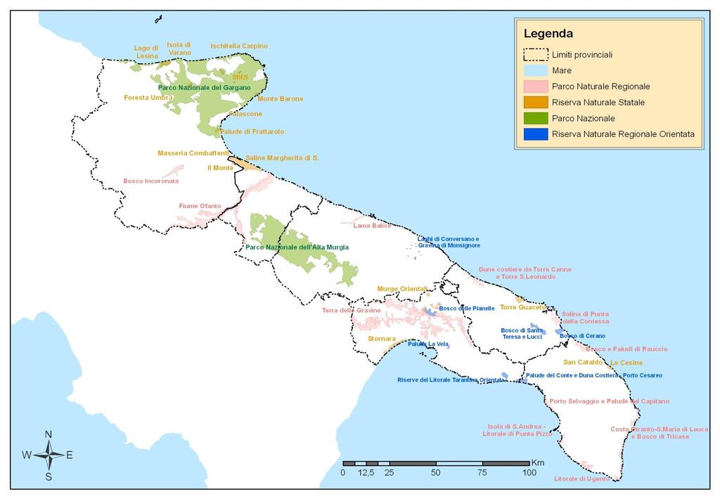 Figura 32 Sistema delle aree protette terrestri in Puglia Fonte dati: Elaborazione
