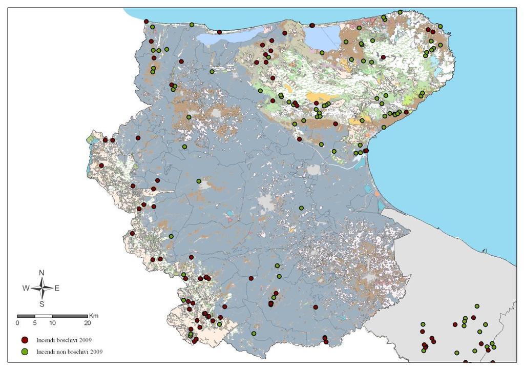 Figura 43 Distribuzione degli incendi boschivi per habitat CORINE Biotopes, Provincia di Foggia Fonte dati: ARPA Puglia U.O.C. Ambienti Naturali (U.O.S.