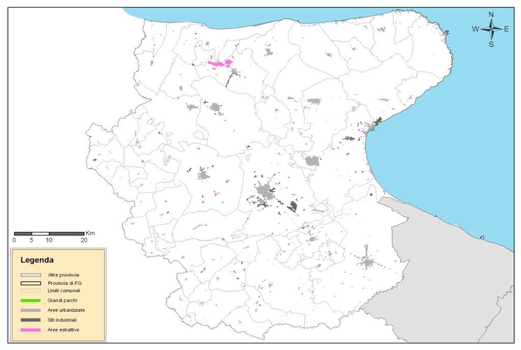 Fig. 2 - Aree urbanizzate nel territorio regionale Provincia