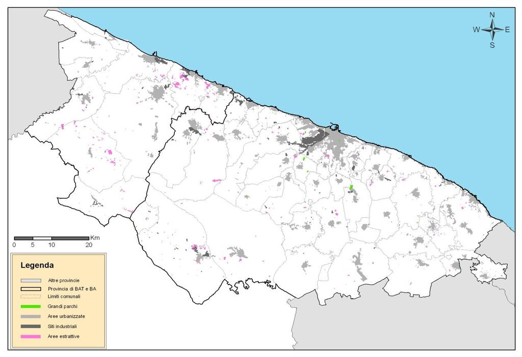 Fig. 3 - Aree urbanizzate nel territorio regionale Province di