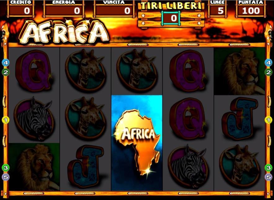 BONUS AFRICA Quando a video appare il simbolo AFRICA si entra nella Fase BONUS AFRICA. A questo punto si accederà a un gioco che permetterà di vincere una determinata quantità di PUNTI.