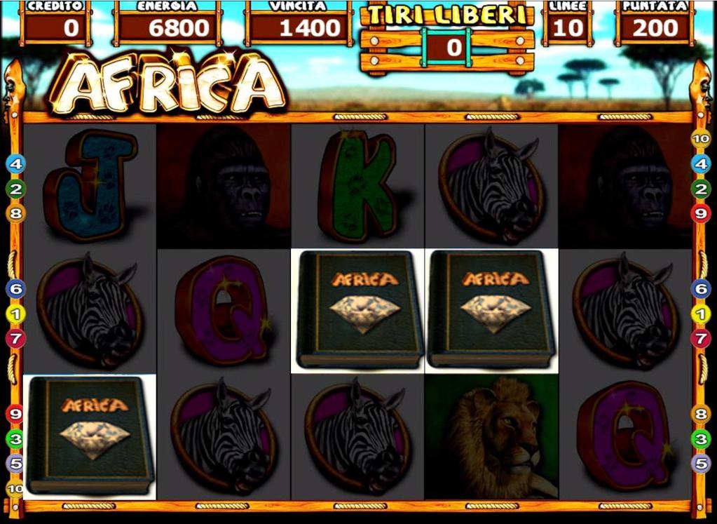 BONUS FREESPIN SIMBOLO MAGICO Si attiva con l uscita nella fase SLOT di almeno 3 simboli LIBRO AFRICA A questo punto si entra in una pagina dove sono presenti 2 Livelli di 5 libri ognuno.