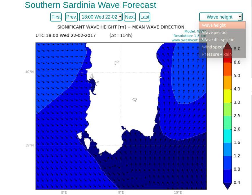 Come funziona SWELLBEAT (3): Mappe di Previsione 5 Aree: Mediterraneo Ovest Mediterraneo Est Corsica Nord Sardegna Sud