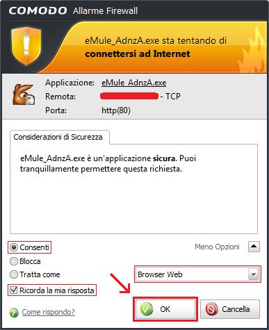 25 di 28 24/05/2015 17:53 N.B.= Rispondere correttamente ai messaggi di Comodo, serve ad associare le regole precedentemente create emule AdunanzA.