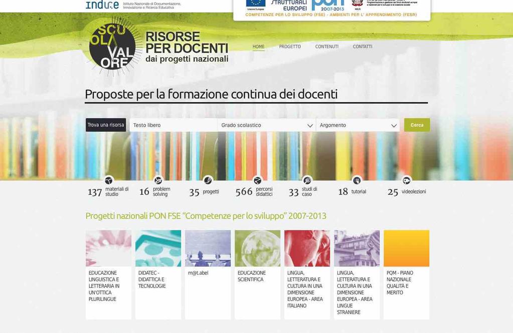 Nel sito di INDIRE sono presenti Risorse per docenti: attività e materiali disciplinari sviluppati nell ambito della didattica dell italiano, della matematica, delle lingue e delle scienze.