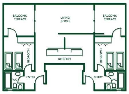 SPORT 2 BEDROOMS + 2 BATHROOMS: Appartamenti con due camere con letti singoli in ogni camera e un divano letto nella zona giorno, che possono ospitare un massimo di 6 adulti.