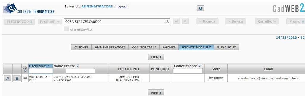 ADMIN - UTENTE DI DEFAULT - Sezione Tipologia Utente Esempio