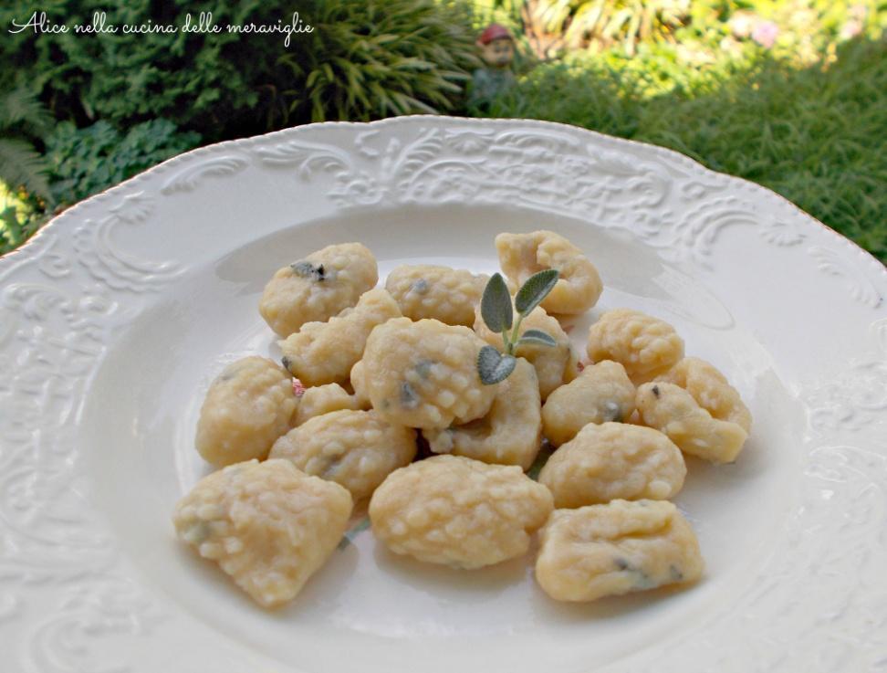 Gnocchi con farina di ceci e salvia Ingredienti: 250 g farina di ceci 250 g farina 500 ml acqua 1 cucchiaino di sale 10 foglie di salvia (grandi) Mettere a bollire l acqua, poi salare.