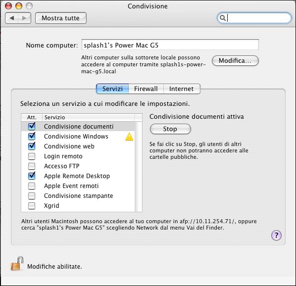 INSTALLAZIONE DEL SOFTWARE UTENTE USANDO LA CONDIVISIONE DEI FILE 26 PER CONFIGURARE SPLASH RPX-ii PER L INSTALLAZIONE DEL SOFTWARE PER MAC OS TRAMITE LA CONDIVISIONE DEI FILE 1 Su Splash RPX-ii,