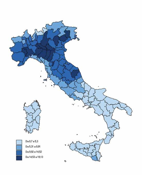 32 Rapporto Economia Provinciale 2009 Incidenza stranieri residenti in età 0-18 anni su