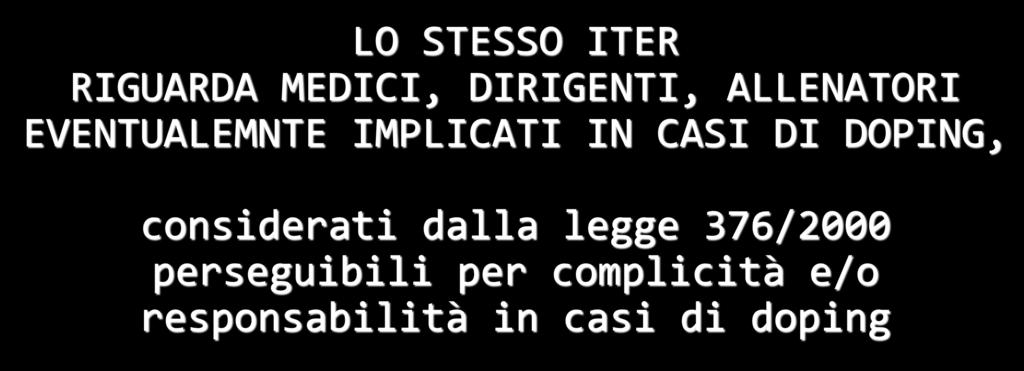 IL CONTROLLO ANTIDOPING: gli altri attori del mondo sportivo LO STESSO ITER RIGUARDA MEDICI, DIRIGENTI, ALLENATORI