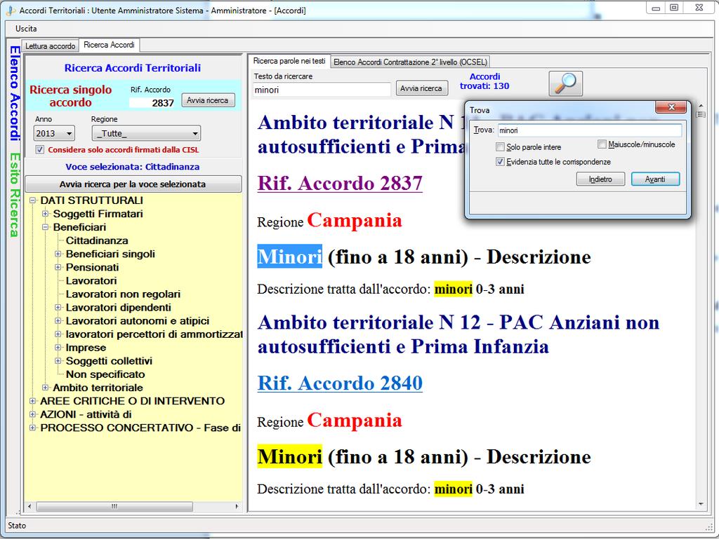 È possibile stampare l elenco degli accordi trovati cliccando con il tasto destro del