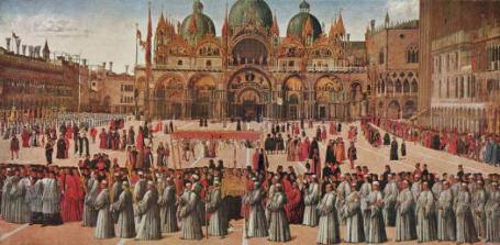 svolta il 25 aprile del 1496, in occasione della festa del patrono di Venezia; la tela è come una fotografia della Venezia di quel tempo e ciò che colpisce è che la città