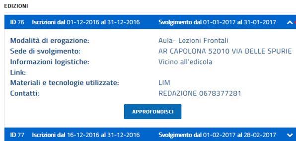 Figura 60 - Catalogo - Edizione All interno del corpo centrale, cliccando sul pulsante di dettaglio di una specifica edizione (icona cursore in basso evidenziato dalla