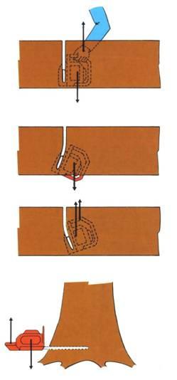 Manovra della motosega durante il taglio la catena deve essere portata alla massima velocità un istante prima di iniziare il taglio mantenere una pressione costante sul taglio nel taglio
