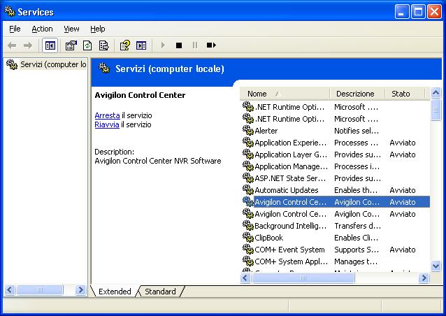 Navigare nell'applicazione Figura A. Finestra Servizi Programma di amministrazione Il Programma di amministrazione viene utilizzato per configurare le impostazioni di Control Center Server.