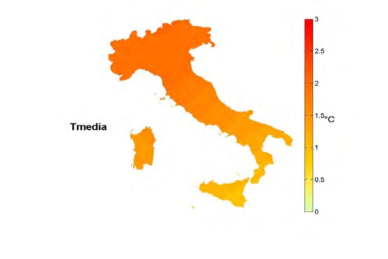 Andamento della temperatura media in Italia Il 2015 è stato l anno piu caldo di tutta la serie dal 1961, con intensita decrescente da Nord a Sud.