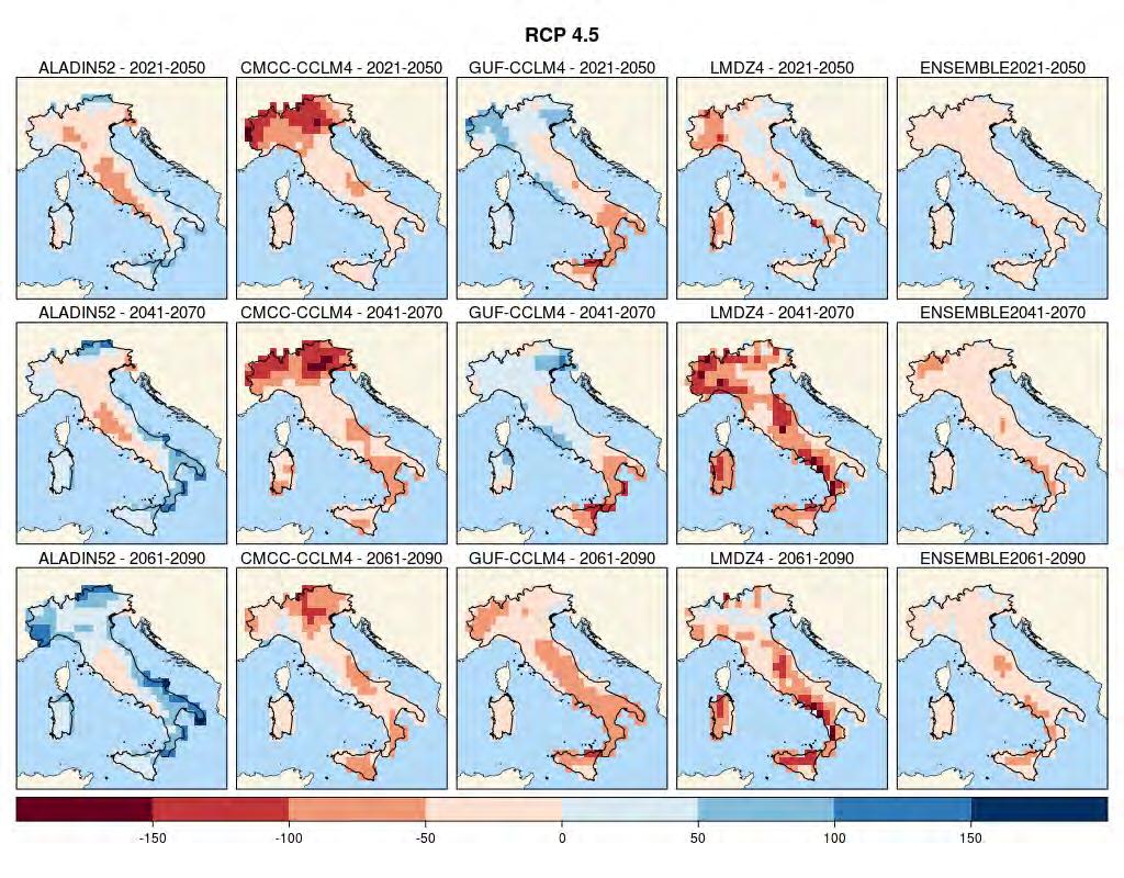 Distribuzione spaziale della precipitazione cumulata Diversamente dalla temperatura, l andamento nel tempo e la distribuzione delle precipitazioni cumulate annuali sono piuttosto