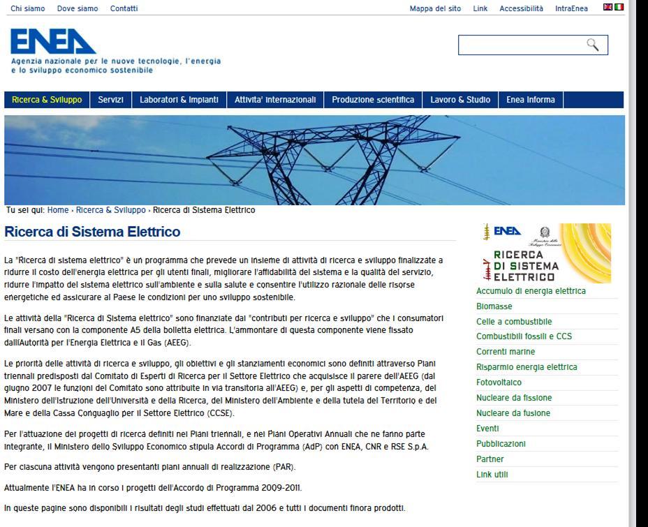 Informazioni e documentazione sulle attività relative all AdP MSE-ENEA disponibili