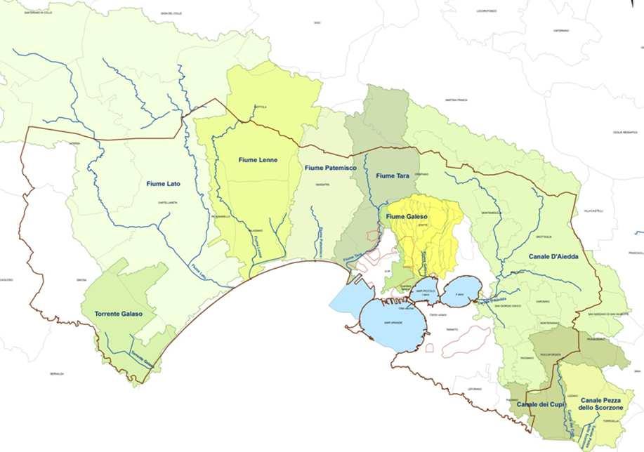 L areale dei cinque territori comunali: i bacini Idrografici Bacini Idriograficidell Arco Ionico Tarantino Bacino