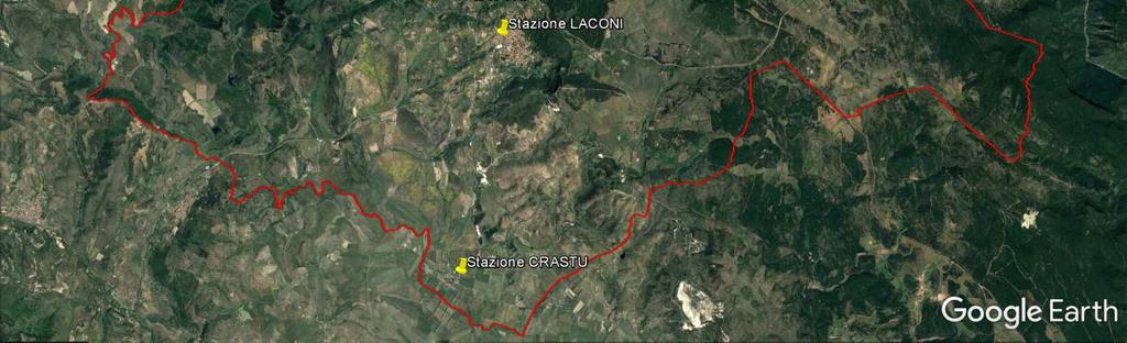 La stazione installata nella Borgata di Crastu si trova a quota di circa 330 m slm, e per la sua posizione orografica e la sua