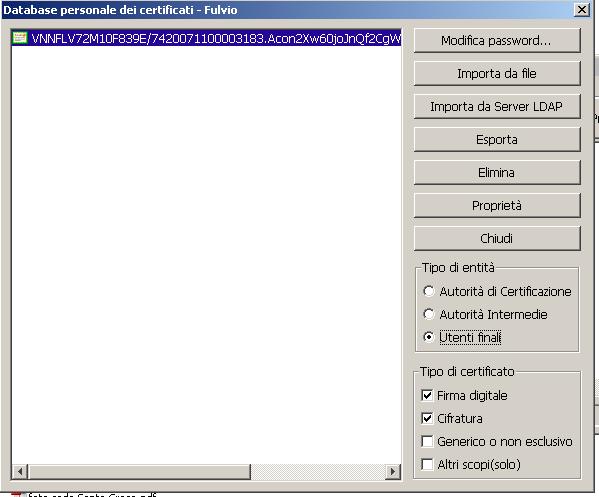 5) Per visualizzare il certificato importato selezionare nella