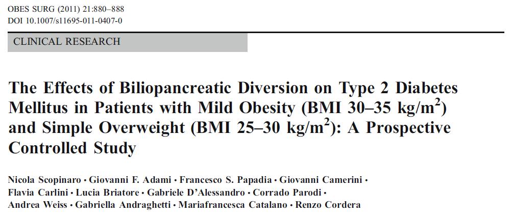 Chirurgia Metabolica e diabete Diversione biliopancreatica Risultati: HbA1C 6,9% (preop 9.1%) 47% HbA1c <6.