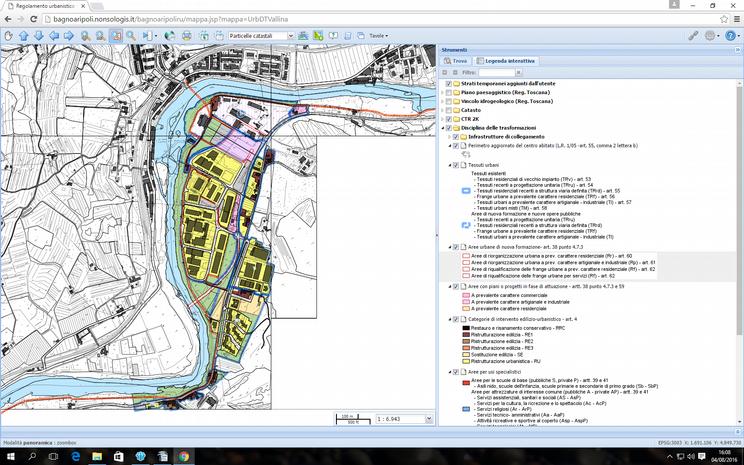 Ambito Urbano. Dunque, cliccando su una delle sottocartelle 'azzurre' di interesse, si apre la relativa tavola interattiva. Ad esempio: Regolamento urbanistico - Ambito urbano.