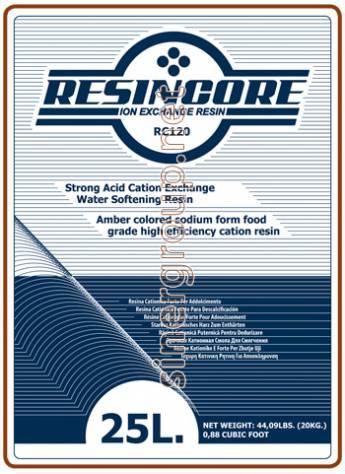 (25) Resincore RC120 è una resina a scambio cationico con una struttura a gel di polistirene sulfonato. Ha una grande resistenza e un'eccellente stabilità chimico-fisica.