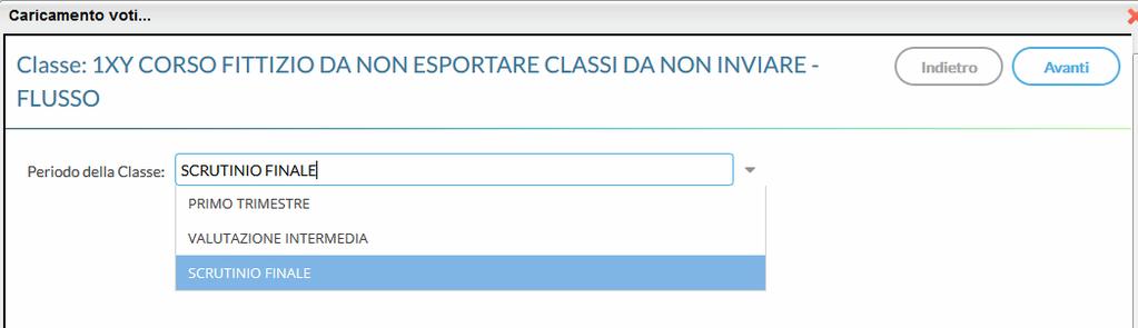 Viene richiesto di selezionare l anno scolastico (se diverso da quello corrente) e la classe interessata allo scrutinio, nella vista ad