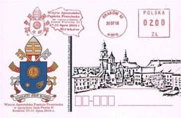 Visita apostolica di papa Francesco Cracovia Cartoline postali con la riproduzione dello stemma di Papa Francesco e l