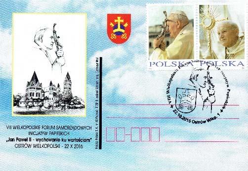 La cartolina riporta la cartina della Polonia con i luoghi cari al Papa polacco e l annullo di Libiaz del 17.10.2016 ritrae la croce.