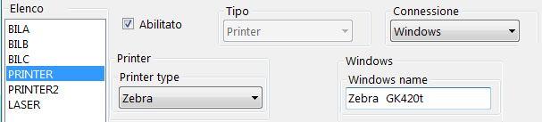 Nel caso di una stampante collegata come stampante di windows sarà