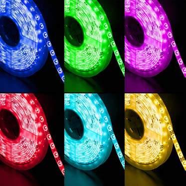 Strip LED Strip LED Bobine strip LED RGB Descrizione Bobina: BOBINA STRIP LED RGB Potenza Potenza n LED Alimentazione Colore 5 metri Grado protezione Bobina LED lunghezza 5m IP65 con copertura in